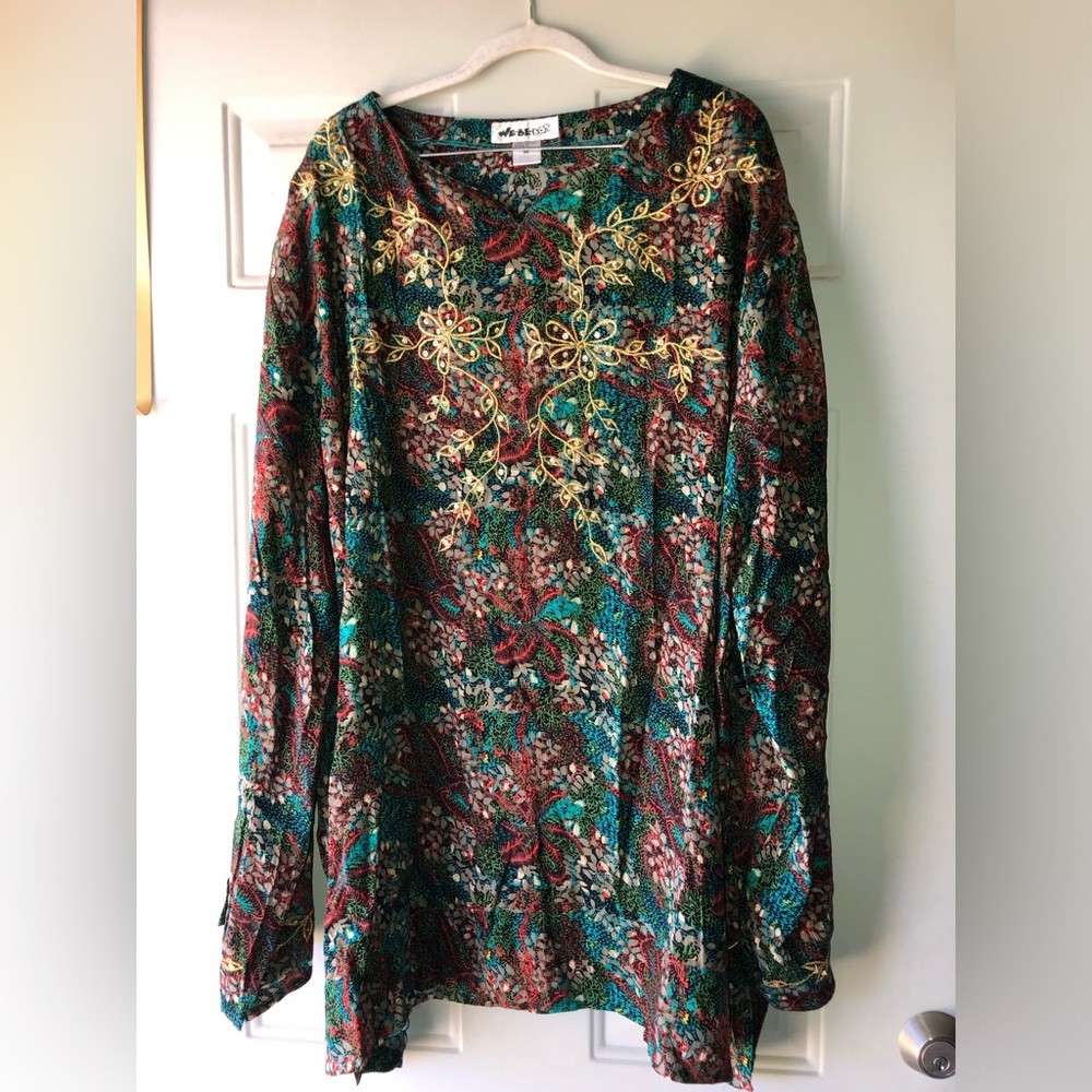We Be Bop vintage floral print beaded tunic top size 5X